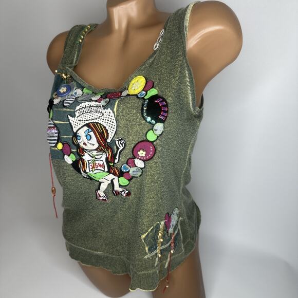 Rare Varno Y2K Harajuku Tank S/M Handmade Patch Beaded Embroidered Top - Picture 12 of 12